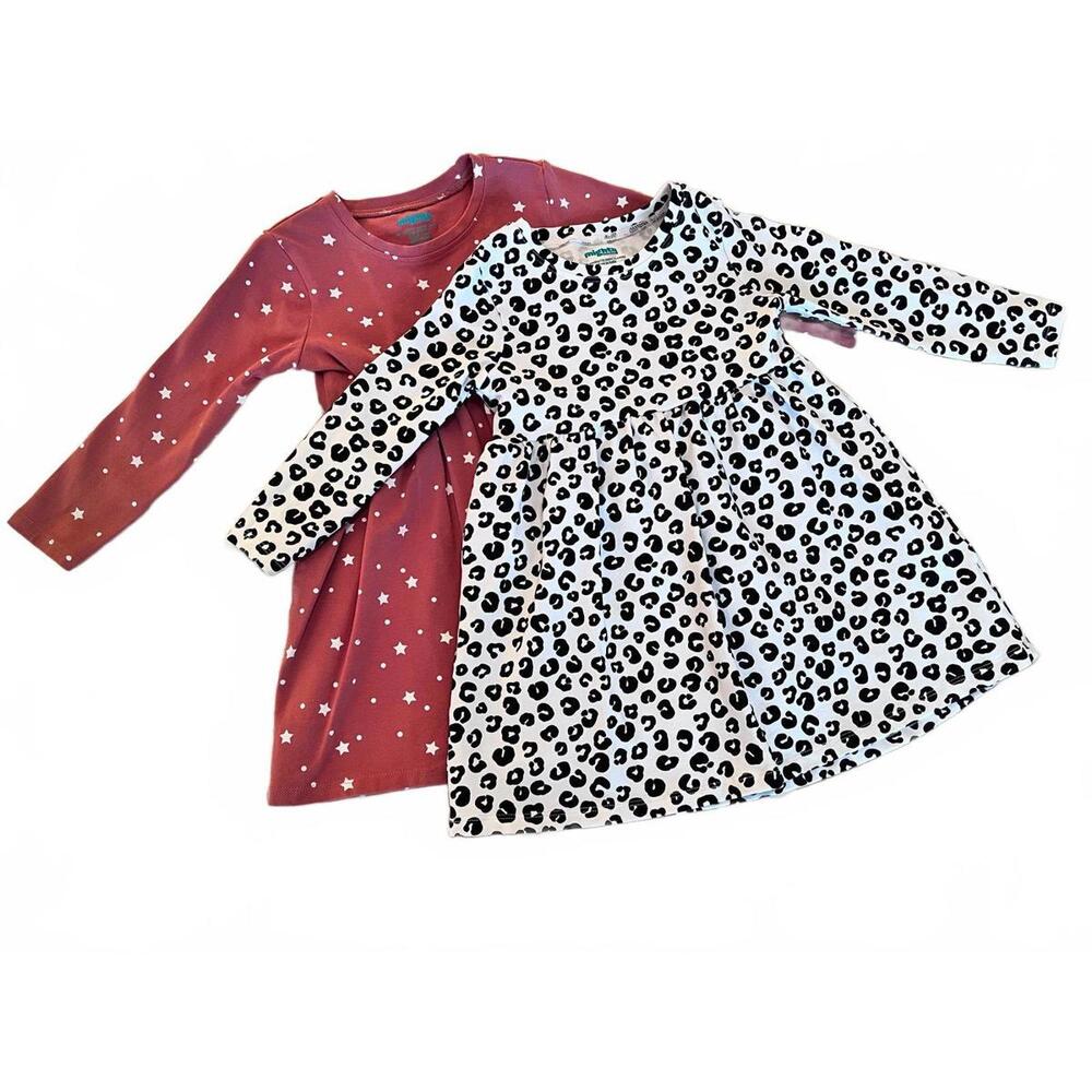 2-pack Toddler Girl Dress Set; 2 Patterned Long Sleeve fit & flare dresses (18m)